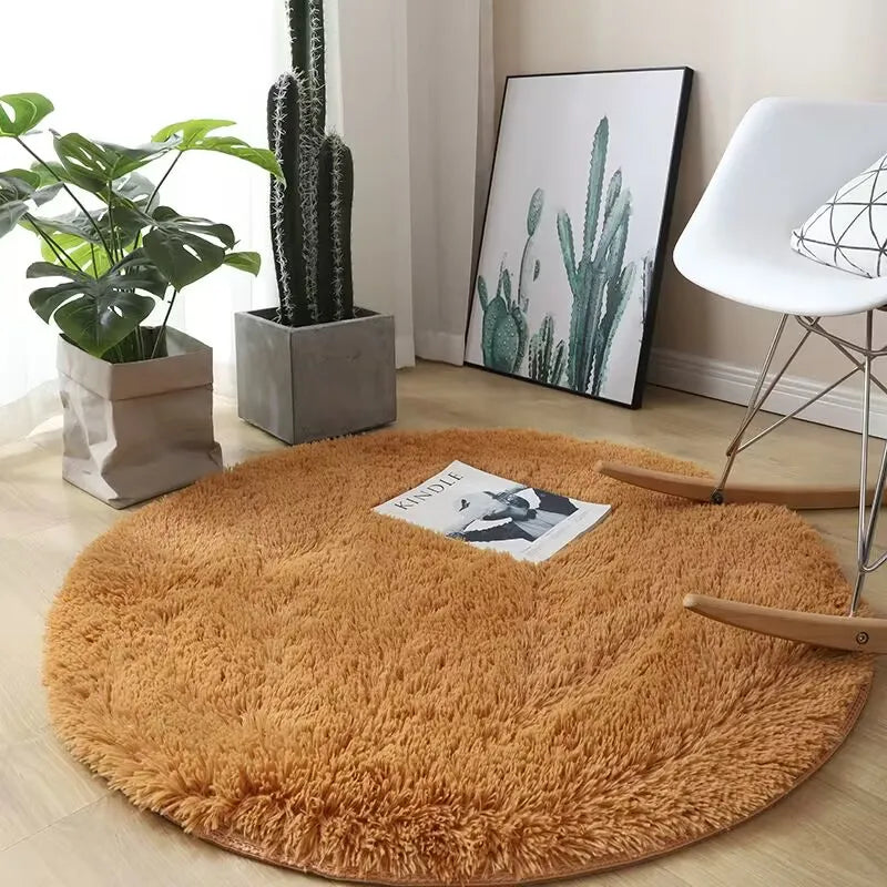 Plush Round Carpet Living Room Decoration Super Soft Bedroom Fluffy White Carpet Non-Slip Blanket Bedside Design Room Play Mat