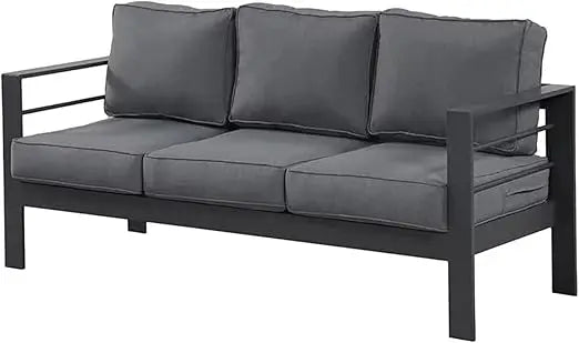 Outdoor Couch Aluminum Patio Furniture Sofa, 3 Seat All-Weather Metal Patio Couch with 5" Thick and Soft Cushion and Wide Arm, O