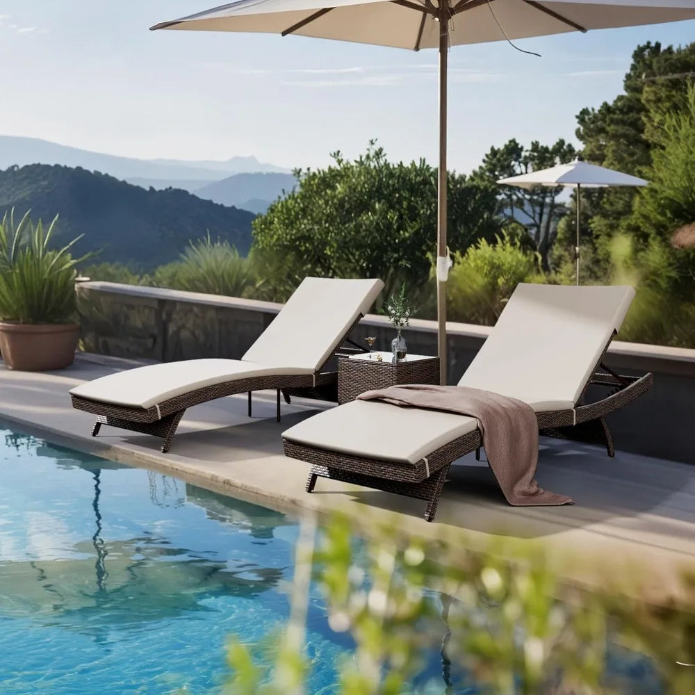 Patio Chaise Lounge Set 3 Pieces with Adjustable Backrest and Removable Cushion, Outdoor Pool Chair for Patio, Customized