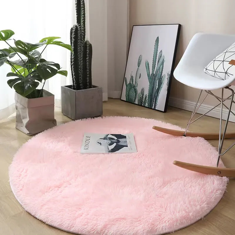 Plush Round Carpet Living Room Decoration Super Soft Bedroom Fluffy White Carpet Non-Slip Blanket Bedside Design Room Play Mat