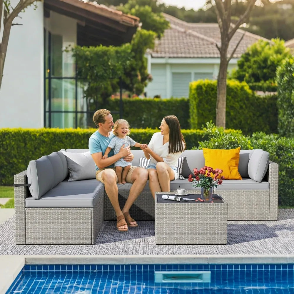 7-Piece Outdoor Sectional Sofa Set, Weather-Resistant Patio Furniture Set with Washable Cushions and Coffee Table,, Customized