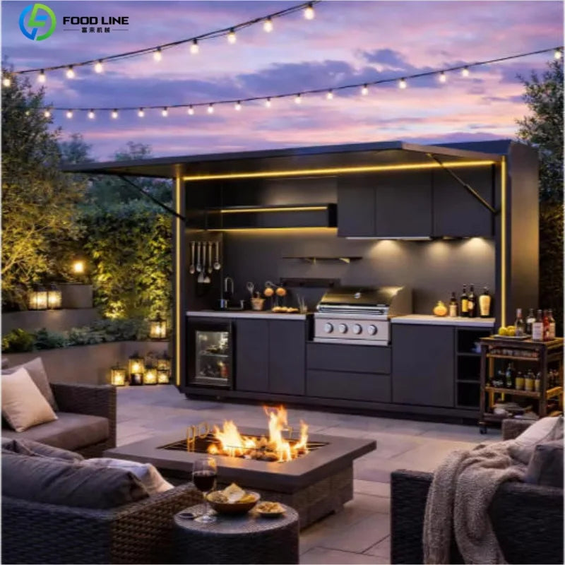 Outdoor Kitchen Shed Weatherproof Modular Outdoor Kitchen with Barbecue and Sink for Garden Spaces BBQ Pod Kitchen Customized
