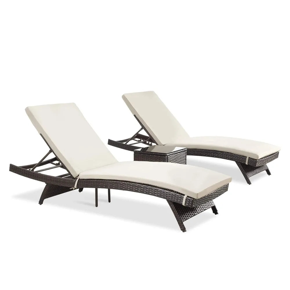 Patio Chaise Lounge Set 3 Pieces with Adjustable Backrest and Removable Cushion, Outdoor Pool Chair for Patio, Customized