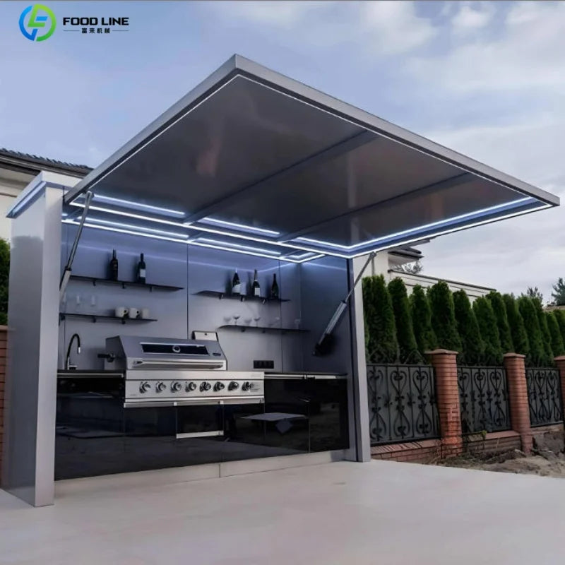 Outdoor Kitchen Shed Weatherproof Modular Outdoor Kitchen with Barbecue and Sink for Garden Spaces BBQ Pod Kitchen Customized