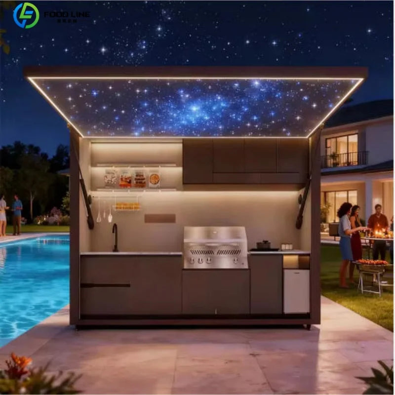 Outdoor Kitchen Shed Weatherproof Modular Outdoor Kitchen with Barbecue and Sink for Garden Spaces BBQ Pod Kitchen Customized