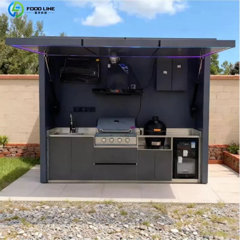 Outdoor Kitchen Shed Weatherproof Modular Outdoor Kitchen with Barbecue and Sink for Garden Spaces BBQ Pod Kitchen Customized