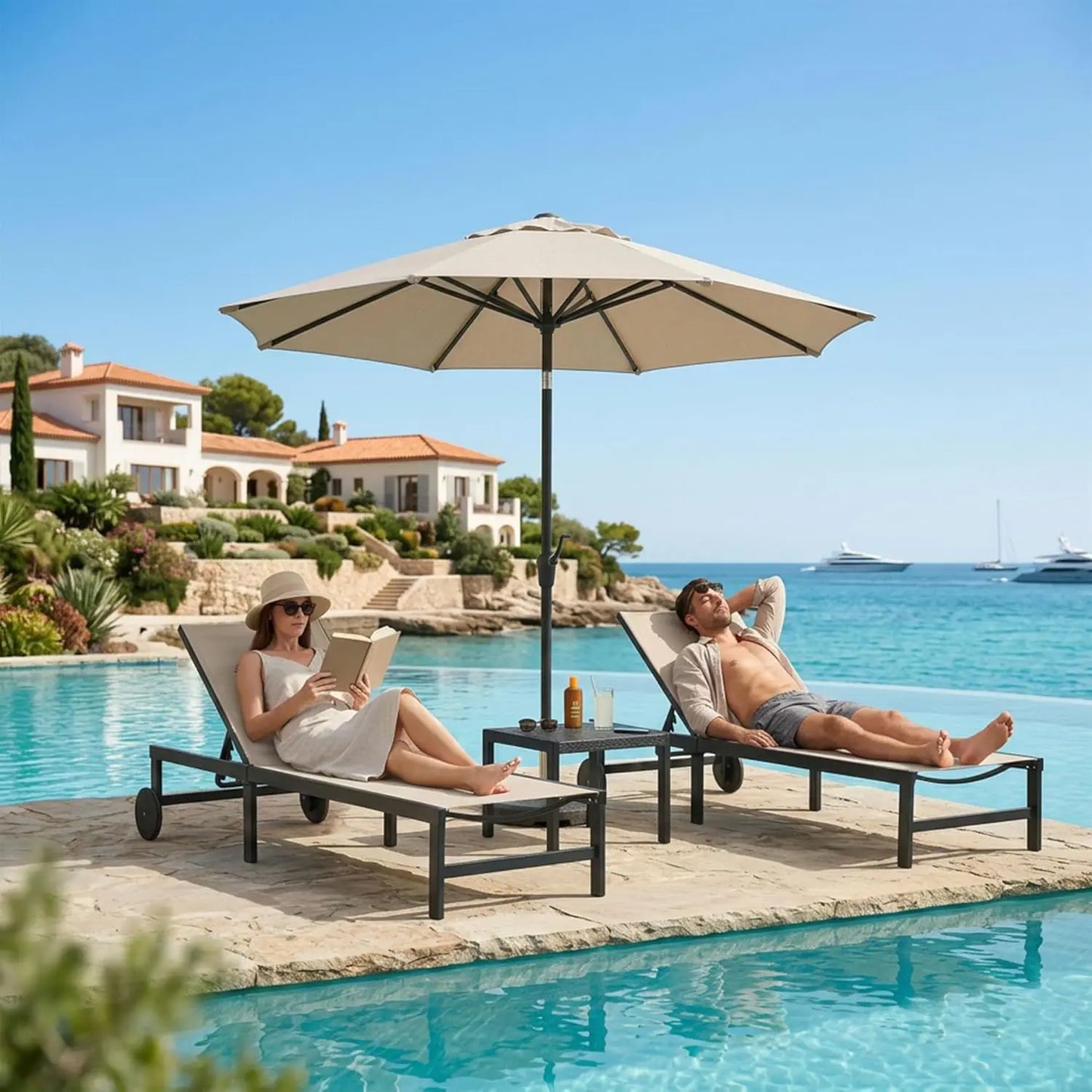Patio Tanning Lounge Chair Set with Face Down Hole Outdoor Aluminum Adjustable Reclining Chairs Wheels Pillows and, Customized