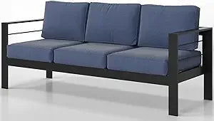 Outdoor Couch Aluminum Patio Furniture Sofa, 3 Seat All-Weather Metal Patio Couch with 5" Thick and Soft Cushion and Wide Arm, O