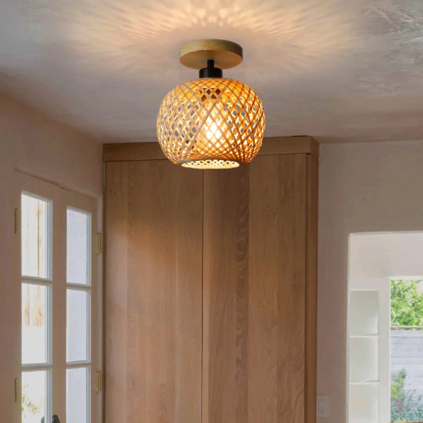 Retro Led Bamboo Woven Ceiling Lamp Corridor Aisle Living Room Ceiling Light E27 Woven Lamps Decorative Fixtures