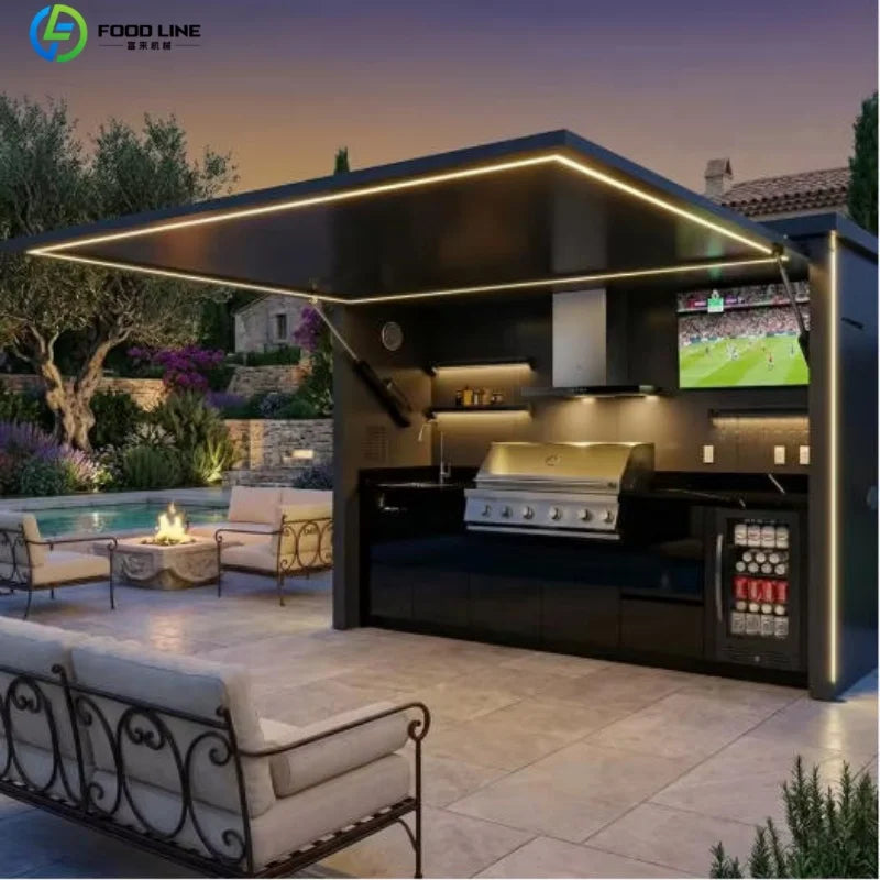 Outdoor Kitchen Shed Weatherproof Modular Outdoor Kitchen with Barbecue and Sink for Garden Spaces BBQ Pod Kitchen Customized