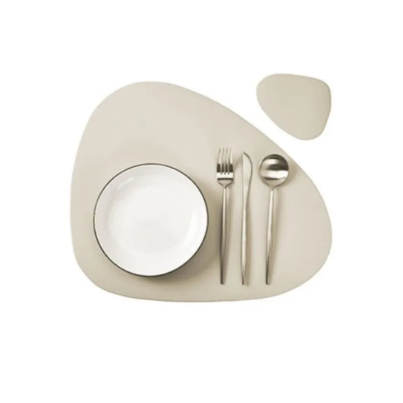 1/4/6sets Cream Placemat and Coaster Set Oil-Proof Waterproof for Kitchen Irregular Shape PU Leather Tables Mats Pad Coffee Shop