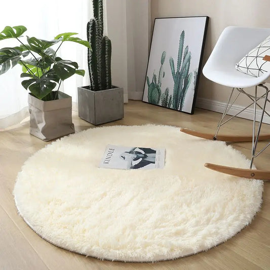 Plush Round Carpet Living Room Decoration Super Soft Bedroom Fluffy White Carpet Non-Slip Blanket Bedside Design Room Play Mat