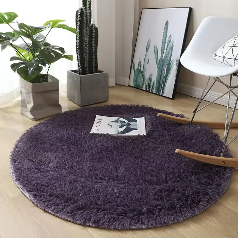 Plush Round Carpet Living Room Decoration Super Soft Bedroom Fluffy White Carpet Non-Slip Blanket Bedside Design Room Play Mat