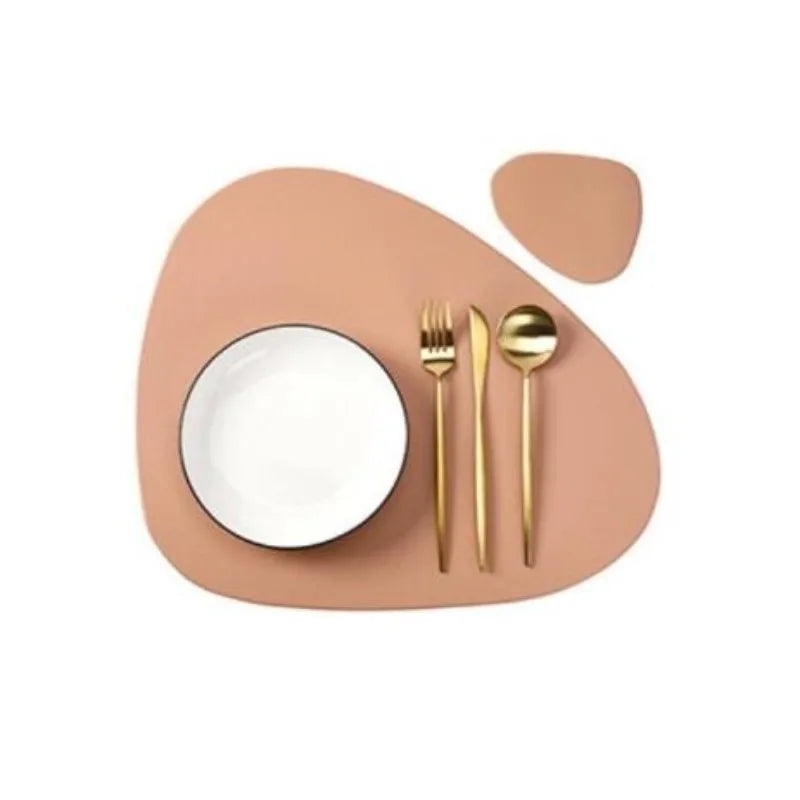 1/4/6sets Cream Placemat and Coaster Set Oil-Proof Waterproof for Kitchen Irregular Shape PU Leather Tables Mats Pad Coffee Shop