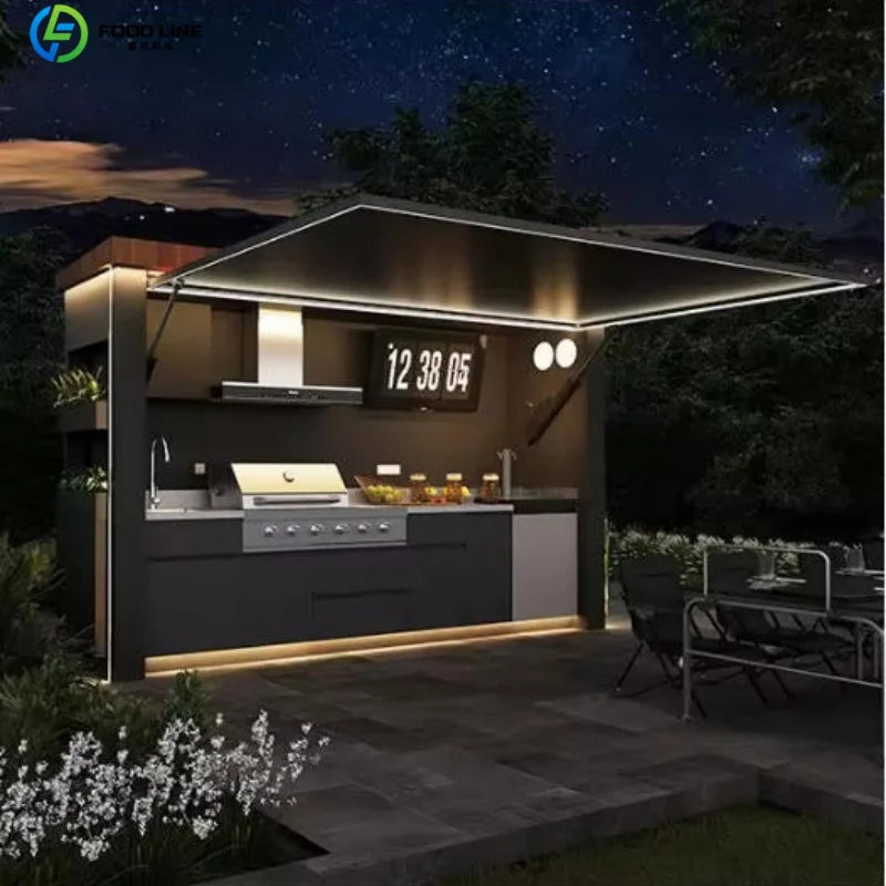 Outdoor Kitchen Shed Weatherproof Modular Outdoor Kitchen with Barbecue and Sink for Garden Spaces BBQ Pod Kitchen Customized