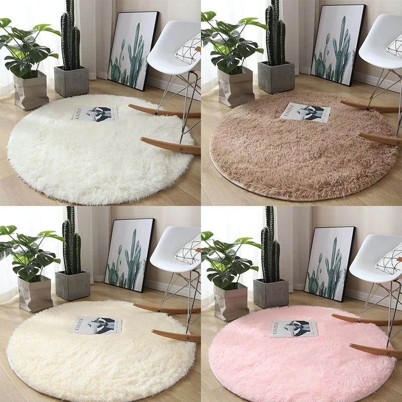 Plush Round Carpet Living Room Decoration Super Soft Bedroom Fluffy White Carpet Non-Slip Blanket Bedside Design Room Play Mat