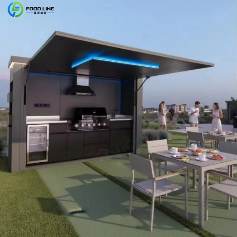 Outdoor Kitchen Shed Weatherproof Modular Outdoor Kitchen with Barbecue and Sink for Garden Spaces BBQ Pod Kitchen Customized