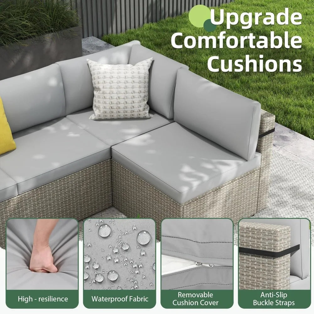 7-Piece Outdoor Sectional Sofa Set, Weather-Resistant Patio Furniture Set with Washable Cushions and Coffee Table,, Customized