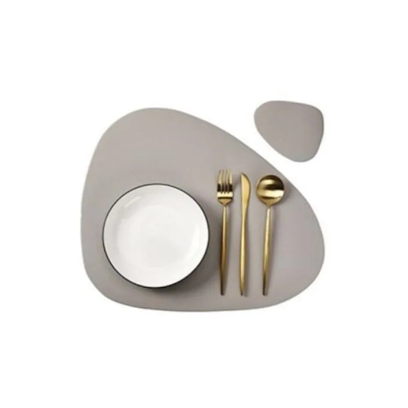 1/4/6sets Cream Placemat and Coaster Set Oil-Proof Waterproof for Kitchen Irregular Shape PU Leather Tables Mats Pad Coffee Shop