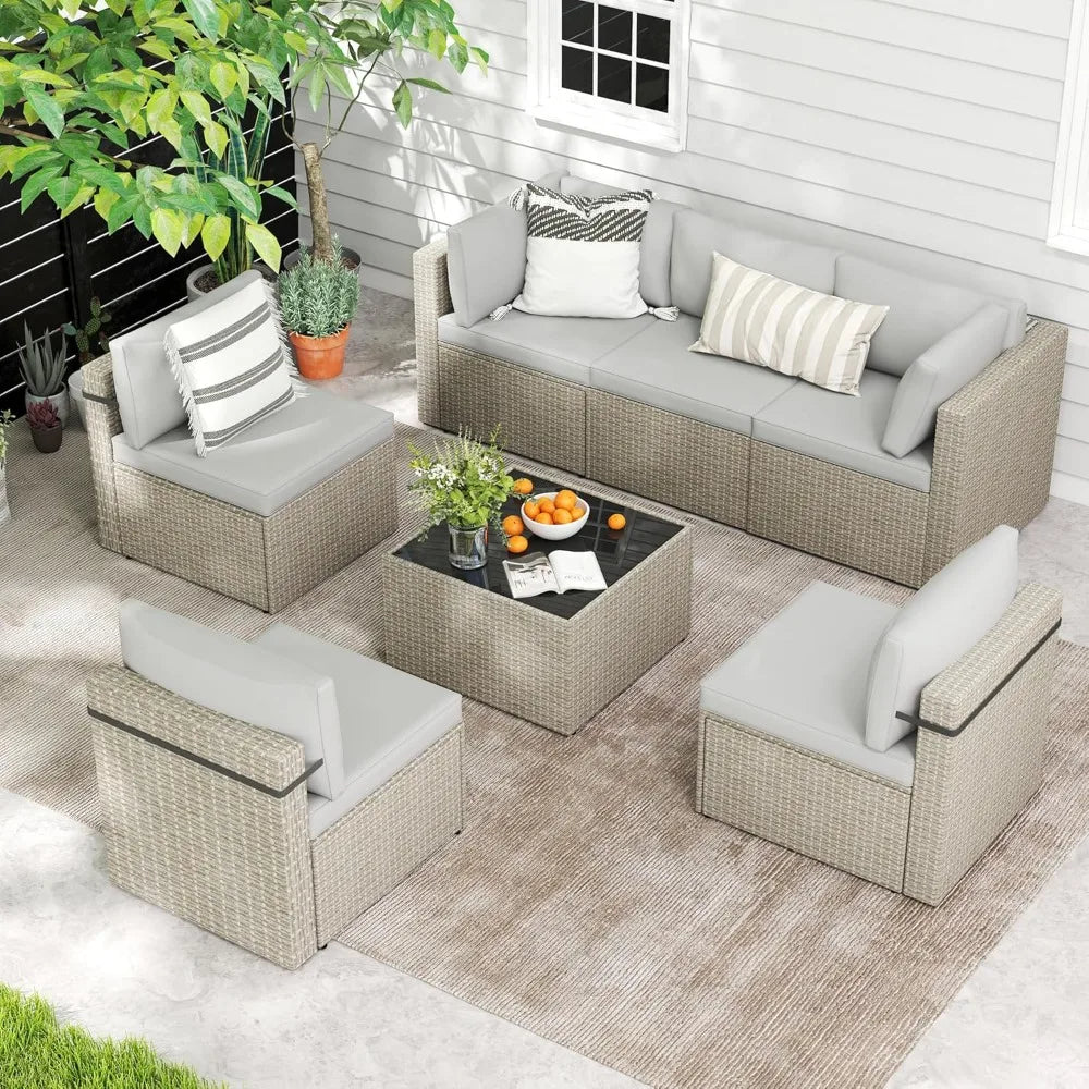 7-Piece Outdoor Sectional Sofa Set, Weather-Resistant Patio Furniture Set with Washable Cushions and Coffee Table,, Customized