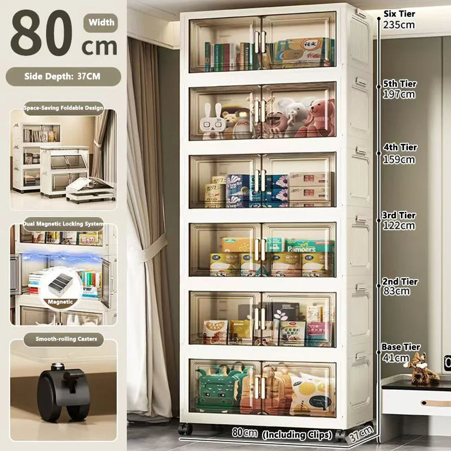 Storage Cabinet Folding Storage Box Home Living Room Toy Cabinet Storage Rack Snack Cabinet Installation-Free Kitchen Storage Cabinet Folding Storage Cabinet Organizer