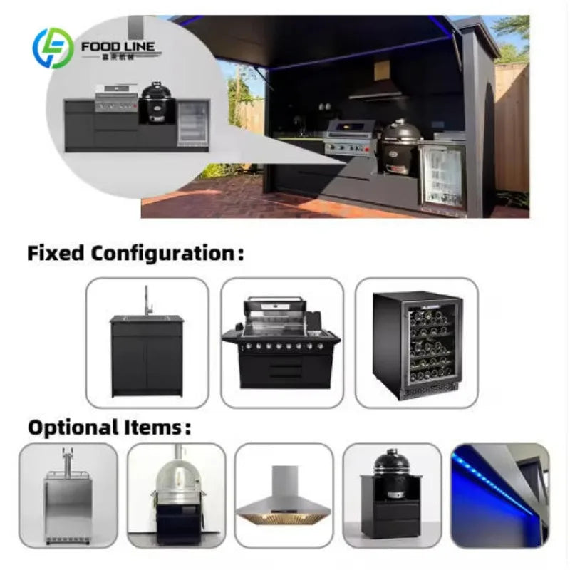 Outdoor Kitchen Shed Weatherproof Modular Outdoor Kitchen with Barbecue and Sink for Garden Spaces BBQ Pod Kitchen Customized