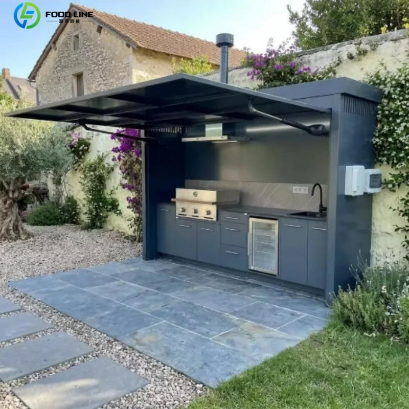 Outdoor Kitchen Shed Weatherproof Modular Outdoor Kitchen with Barbecue and Sink for Garden Spaces BBQ Pod Kitchen Customized
