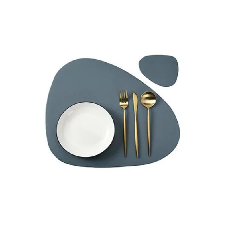 1/4/6sets Cream Placemat and Coaster Set Oil-Proof Waterproof for Kitchen Irregular Shape PU Leather Tables Mats Pad Coffee Shop