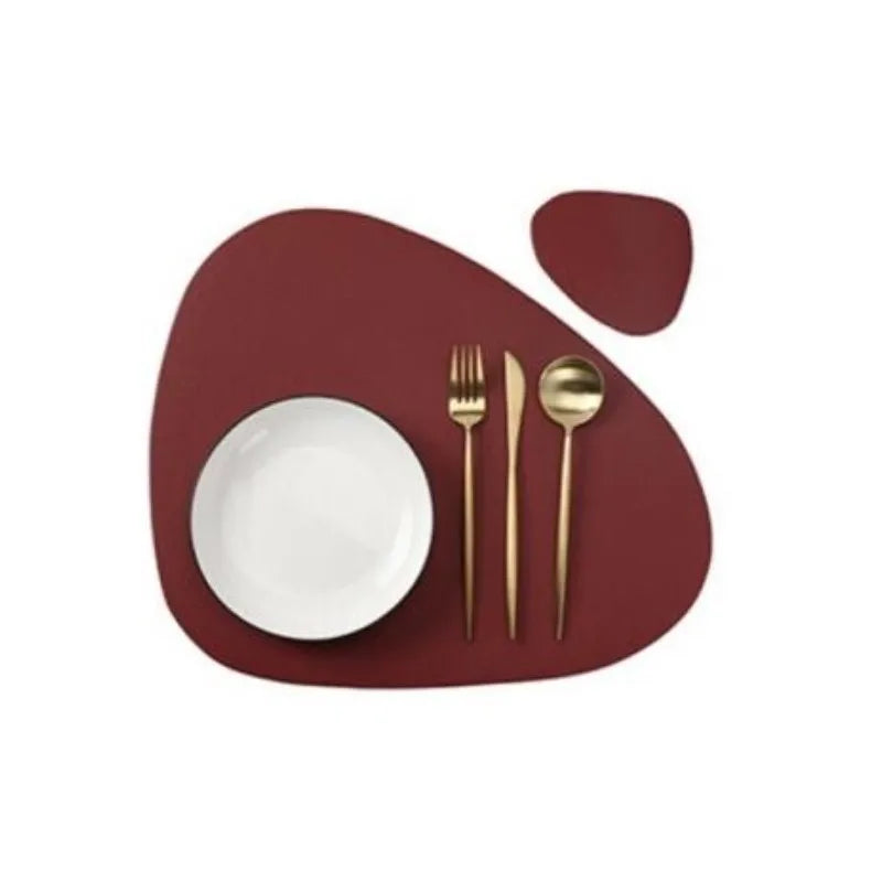 1/4/6sets Cream Placemat and Coaster Set Oil-Proof Waterproof for Kitchen Irregular Shape PU Leather Tables Mats Pad Coffee Shop