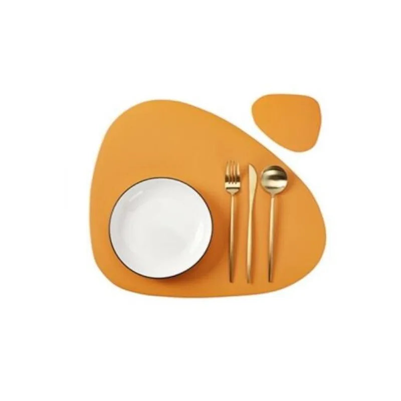 1/4/6sets Cream Placemat and Coaster Set Oil-Proof Waterproof for Kitchen Irregular Shape PU Leather Tables Mats Pad Coffee Shop