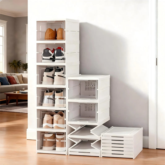 Foldable Clear Shoe Storage Organizer, Stackable Dustproof Thickened Sneaker, Shoe Box Rack Cabinet for Closet Dorm Apartment