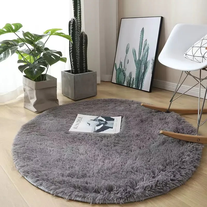 Plush Round Carpet Living Room Decoration Super Soft Bedroom Fluffy White Carpet Non-Slip Blanket Bedside Design Room Play Mat