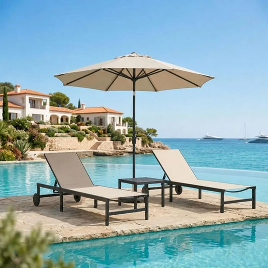 Patio Tanning Lounge Chair Set with Face Down Hole Outdoor Aluminum Adjustable Reclining Chairs Wheels Pillows and, Customized
