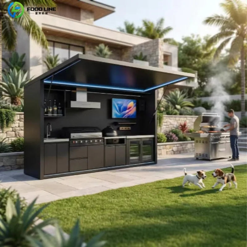 Outdoor Kitchen Shed Weatherproof Modular Outdoor Kitchen with Barbecue and Sink for Garden Spaces BBQ Pod Kitchen Customized