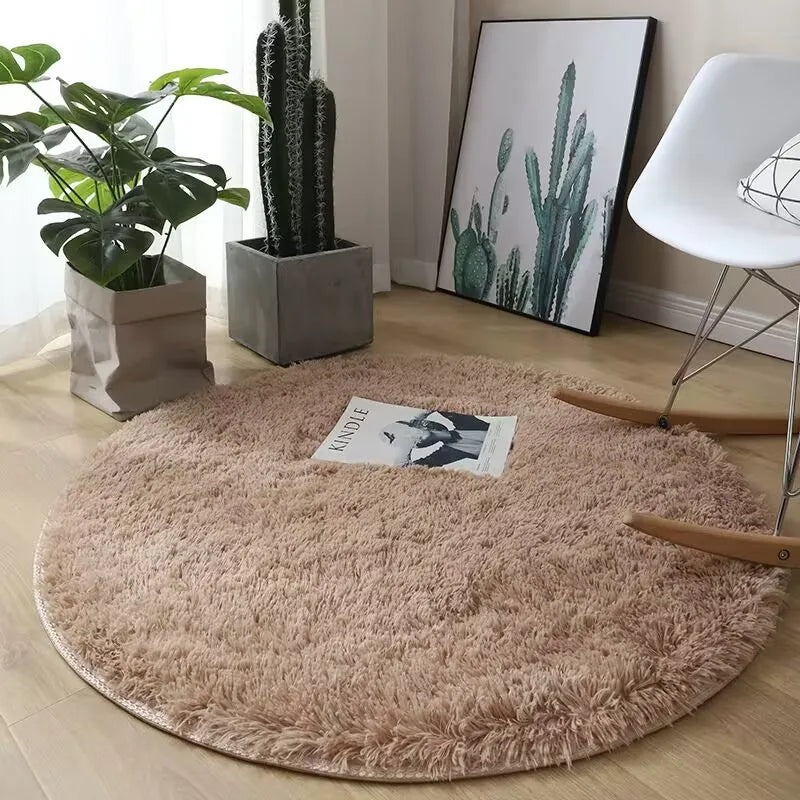 Plush Round Carpet Living Room Decoration Super Soft Bedroom Fluffy White Carpet Non-Slip Blanket Bedside Design Room Play Mat