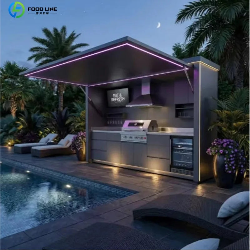 Outdoor Kitchen Shed Weatherproof Modular Outdoor Kitchen with Barbecue and Sink for Garden Spaces BBQ Pod Kitchen Customized