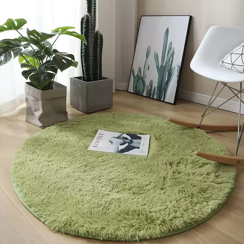 Plush Round Carpet Living Room Decoration Super Soft Bedroom Fluffy White Carpet Non-Slip Blanket Bedside Design Room Play Mat