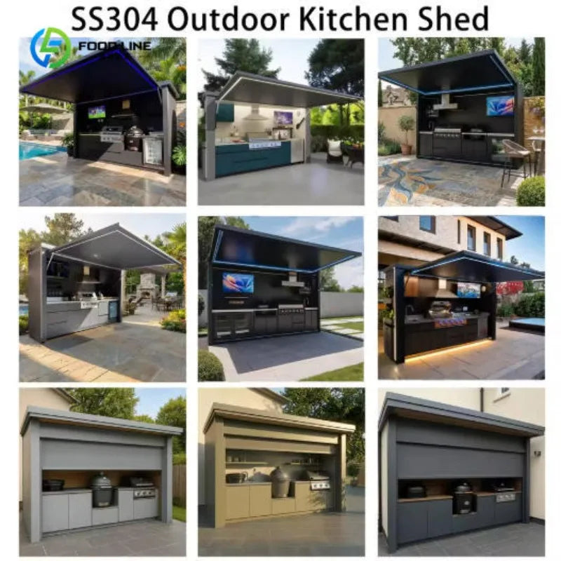 Outdoor Kitchen Shed Weatherproof Modular Outdoor Kitchen with Barbecue and Sink for Garden Spaces BBQ Pod Kitchen Customized