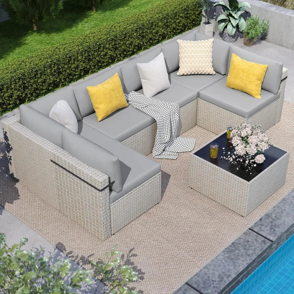 7-Piece Outdoor Sectional Sofa Set, Weather-Resistant Patio Furniture Set with Washable Cushions and Coffee Table,, Customized