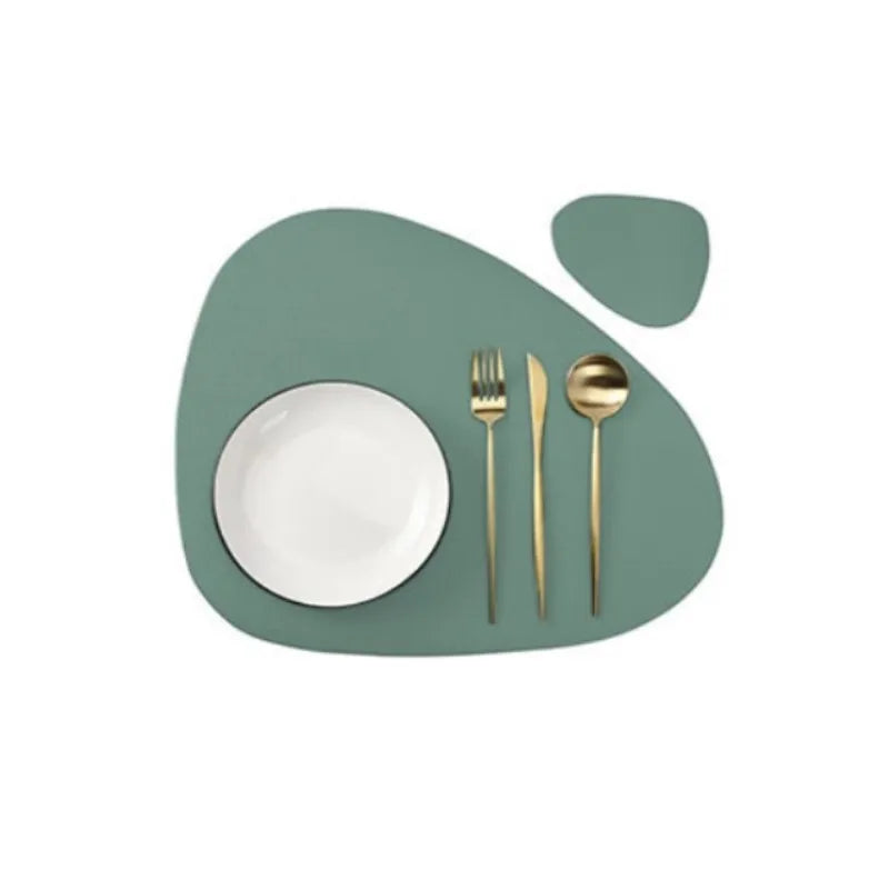 1/4/6sets Cream Placemat and Coaster Set Oil-Proof Waterproof for Kitchen Irregular Shape PU Leather Tables Mats Pad Coffee Shop