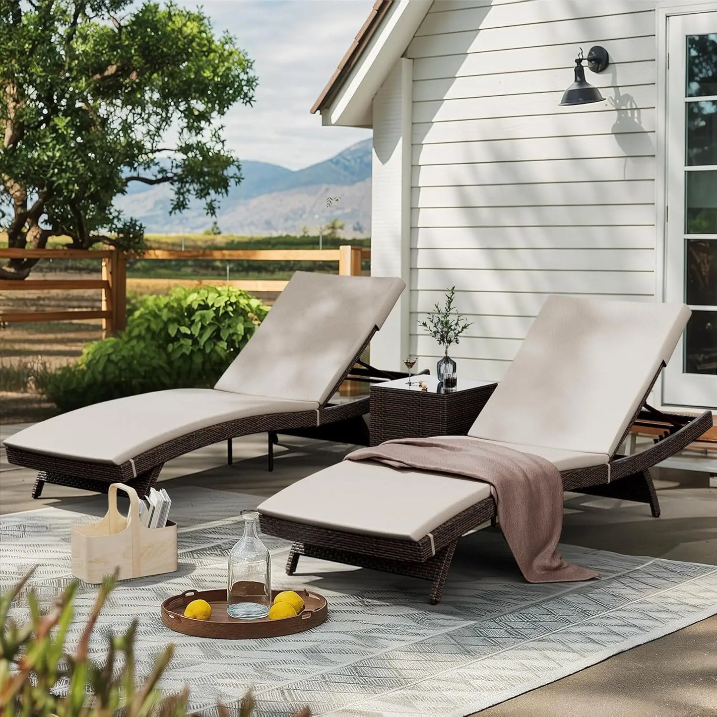 Patio Chaise Lounge Set 3 Pieces with Adjustable Backrest and Removable Cushion, Outdoor Pool Chair for Patio, Customized