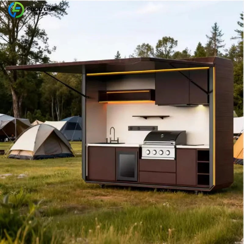 Outdoor Kitchen Shed Weatherproof Modular Outdoor Kitchen with Barbecue and Sink for Garden Spaces BBQ Pod Kitchen Customized