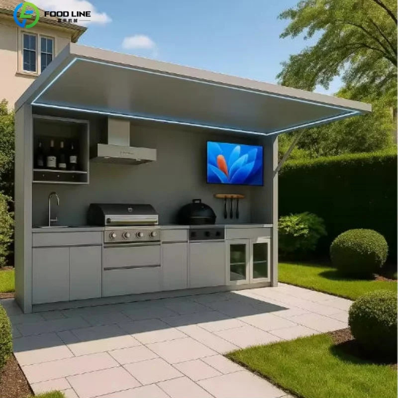 Outdoor Kitchen Shed Weatherproof Modular Outdoor Kitchen with Barbecue and Sink for Garden Spaces BBQ Pod Kitchen Customized