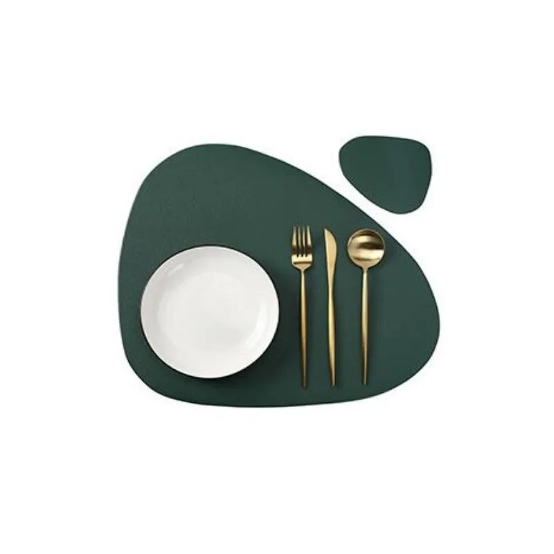 1/4/6sets Cream Placemat and Coaster Set Oil-Proof Waterproof for Kitchen Irregular Shape PU Leather Tables Mats Pad Coffee Shop