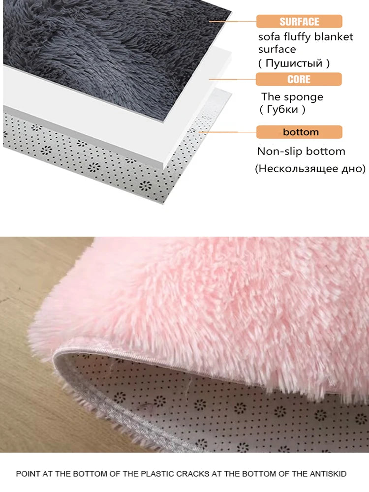 Plush Round Carpet Living Room Decoration Super Soft Bedroom Fluffy White Carpet Non-Slip Blanket Bedside Design Room Play Mat