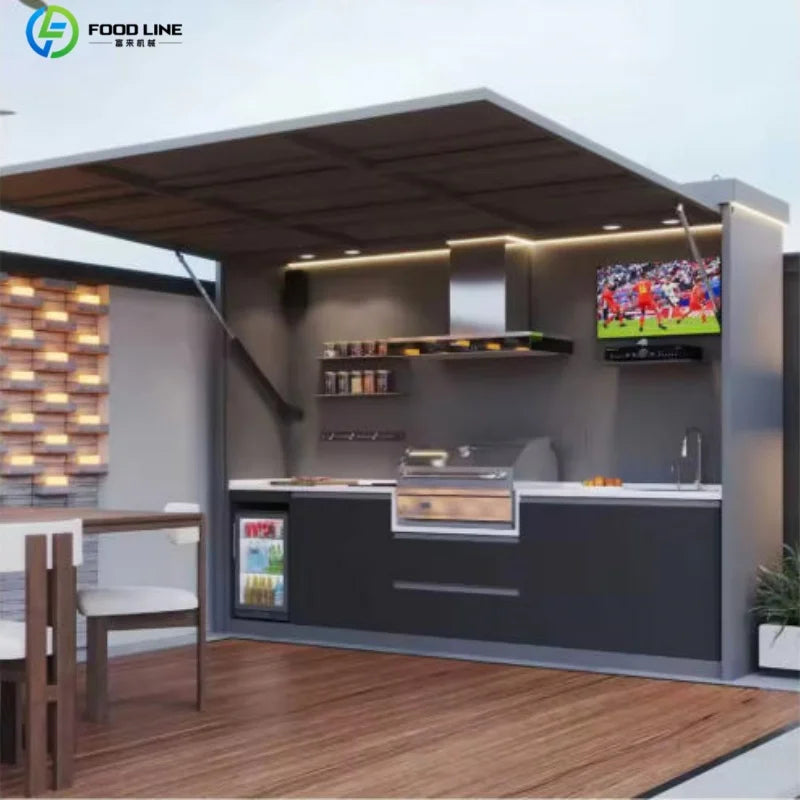 Outdoor Kitchen Shed Weatherproof Modular Outdoor Kitchen with Barbecue and Sink for Garden Spaces BBQ Pod Kitchen Customized