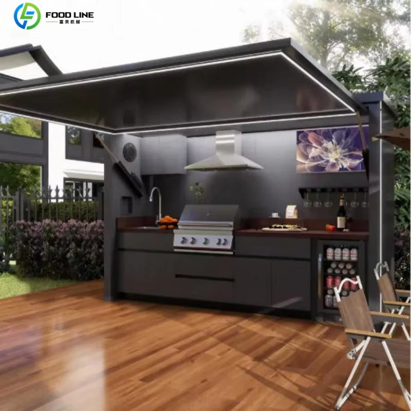 Outdoor Kitchen Shed Weatherproof Modular Outdoor Kitchen with Barbecue and Sink for Garden Spaces BBQ Pod Kitchen Customized