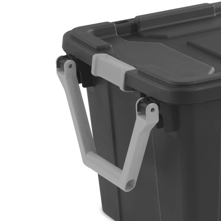 Extra-Large 40-Gallon Wheeled Industrial Storage Bin with Latching Lid Pull Handle Dark Gray, Heavy-Duty Plastic, Ideal for War