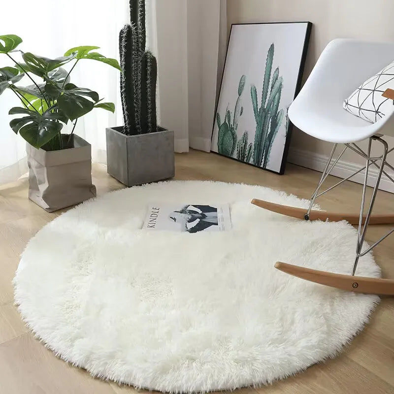 Plush Round Carpet Living Room Decoration Super Soft Bedroom Fluffy White Carpet Non-Slip Blanket Bedside Design Room Play Mat