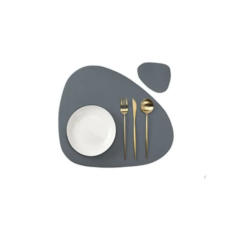 1/4/6sets Cream Placemat and Coaster Set Oil-Proof Waterproof for Kitchen Irregular Shape PU Leather Tables Mats Pad Coffee Shop